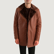 Detailansicht of Shirt &amp; Button Hardware on Men's Cinnamon Braun Leather Fur Ledermantel für Herren