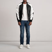 Detailansicht of Varsity &amp; Zipper Hardware on Clarke Schwarz Varsity Lederjacke für Herren