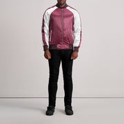 Detailansicht of Varsity &amp; Zipper Hardware on Clarke Kastanienbraun Varsity Lederjacke für Herren