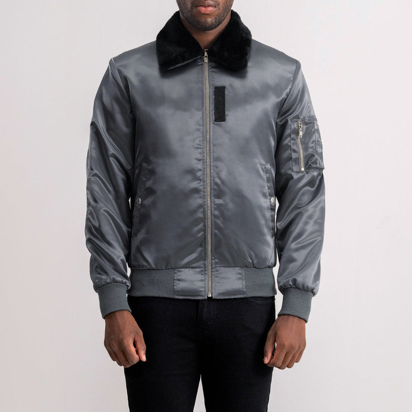 Clyde B-1-5 Grau Leder-Bomberjacke für Herren