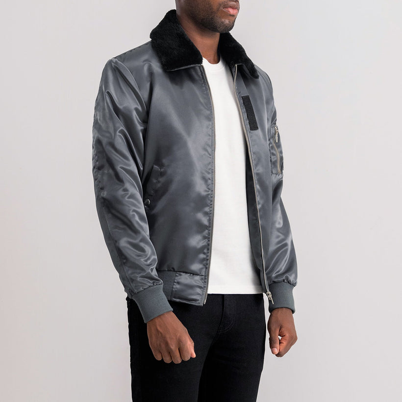 Clyde B-1-5 Grau Leder-Bomberjacke für Herren