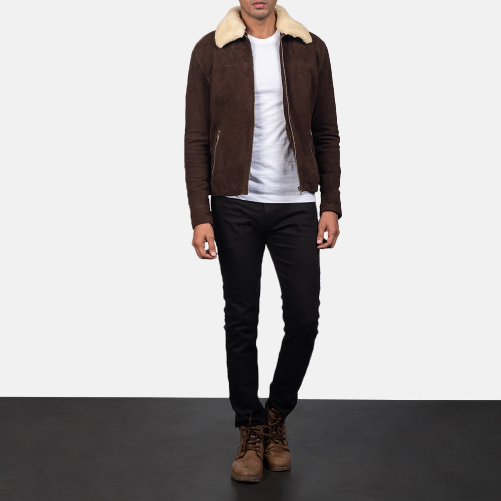 Men's Coffner Braun Shearling Fur Lederjacke für Herren - Seitenansicht mit ergonomischem Ärmelschnitt