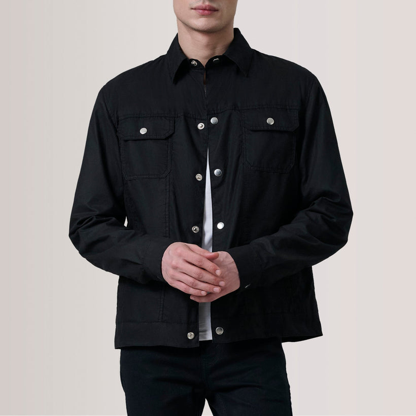 Colberto Schwarz Waxed Canvas Trucker Lederjacke für Herren