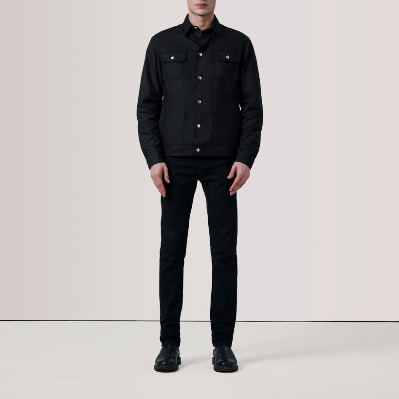 Colberto Schwarz Waxed Canvas Trucker Lederjacke für Herren
