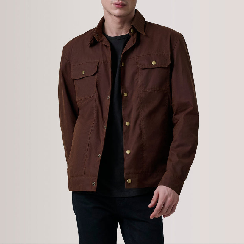 Colberto Braun Waxed Canvas Trucker Lederjacke für Herren