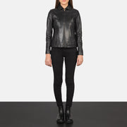 Detailansicht of Shirt &amp; Zipper Hardware on Women Colette Schwarz Lederjacke für Damen