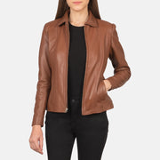 Women Colette Braun Lederjacke für Damen in Brown Sheepskin Leather - Vorderansicht &amp; maßgeschneiderte Silhouette | Online Kaufen