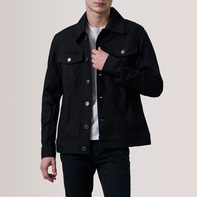 Conard Schwarz Denim Trucker Lederjacke für Herren