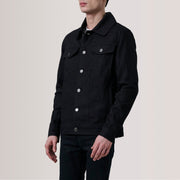 Conard Schwarz Denim Trucker Lederjacke für Herren For Men - Seitenansicht mit ergonomischem Ärmelschnitt