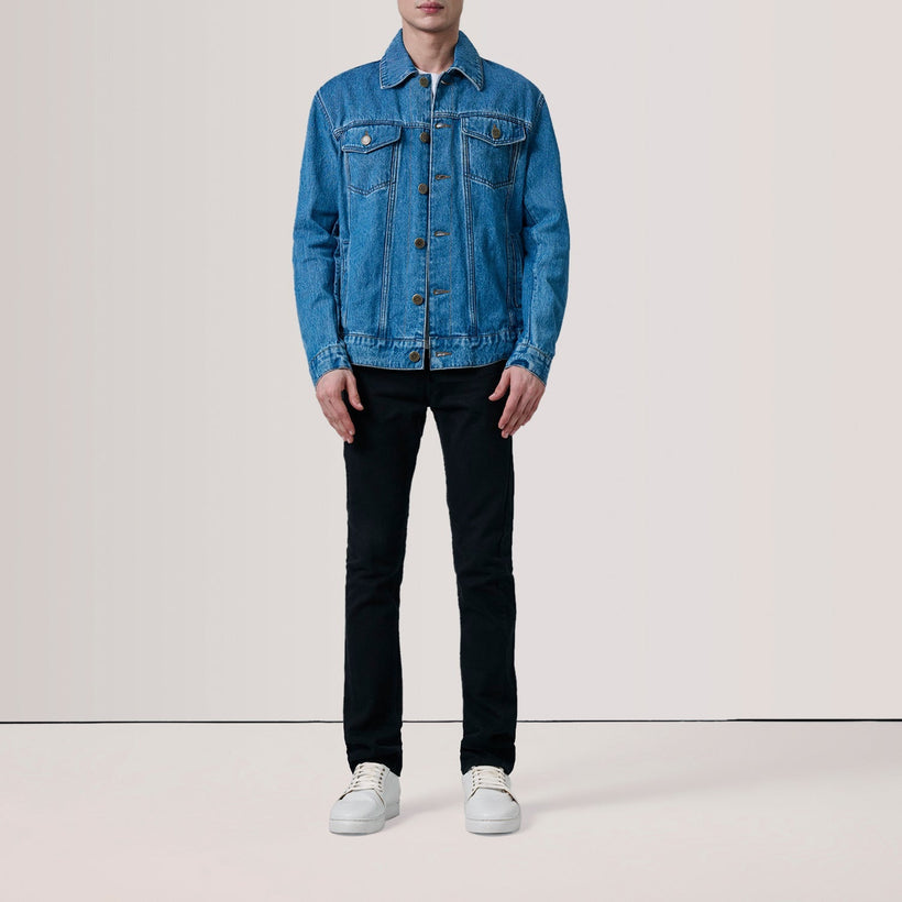 Conard Blau Denim Trucker Lederjacke für Herren