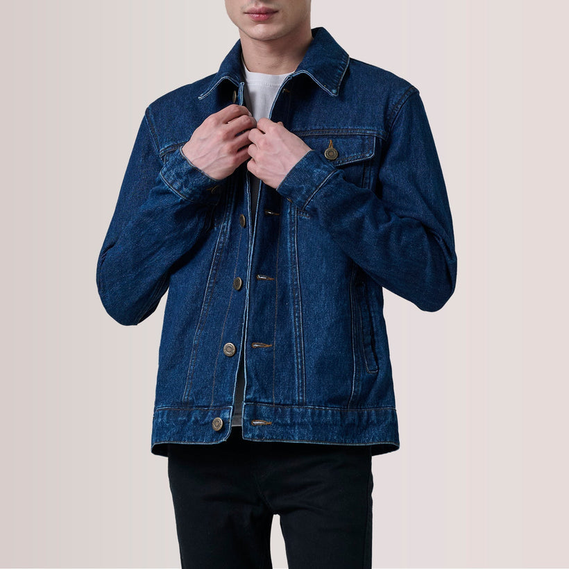 Conard Dark Blau Denim Trucker Lederjacke für Herren
