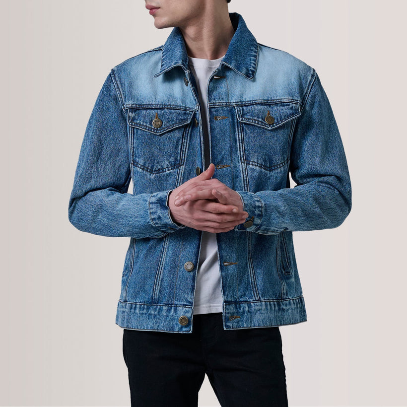 Conard Ice Blau Denim Trucker Lederjacke für Herren