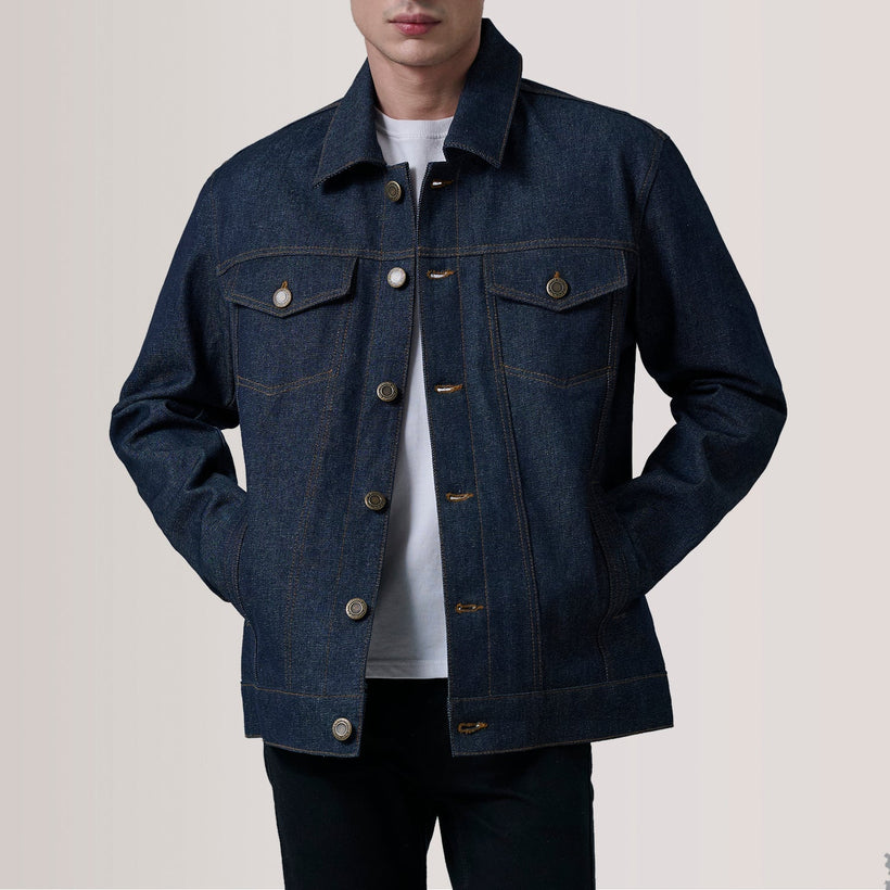 Conard Indigo Blau Denim Trucker Lederjacke für Herren