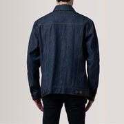 
Detailansicht of Classic Collar & Heavy-Duty Zipper Hardware on Conard Ash Grey Denim Trucker Jacket For Men