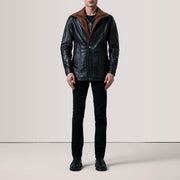 Black Sheepskin leather Coat - Rückansicht mit passgenauen Schultern &amp; sauberem Saum