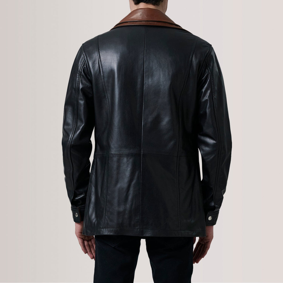 Detailansicht of Shirt &amp; Zipper with placket Hardware on Connor Black Leather Coat For Men