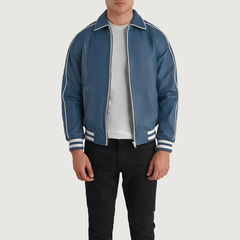 Cooper Blau Leather Varsity Lederjacke für Herren