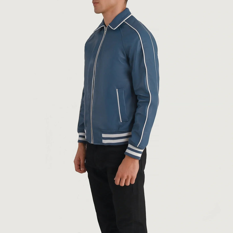 Cooper Blau Leather Varsity Lederjacke für Herren