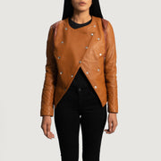 Women's County Hellbraun Overlap Lederjacke für Damen - Seitenansicht mit ergonomischem Ärmelschnitt