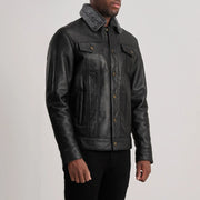 Black Sheepskin Leather Aviator Jacket - Rückansicht mit passgenauen Schultern &amp; sauberem Saum