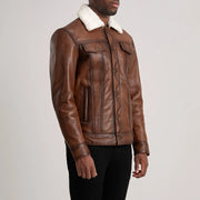 Waxed Brown Sheepskin Leather Aviator Jacket - Rückansicht mit passgenauen Schultern &amp; sauberem Saum