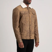 
Distressed Brown Sheepskin Snuffed Aviator Jacket - Rückansicht mit passgenauen Schultern & sauberem Saum