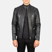 Men's Damian Grey Suede Biker Jacket in Grey Sheepskin Suede - Vorderansicht &amp; maßgeschneiderte Silhouette | Online Kaufen