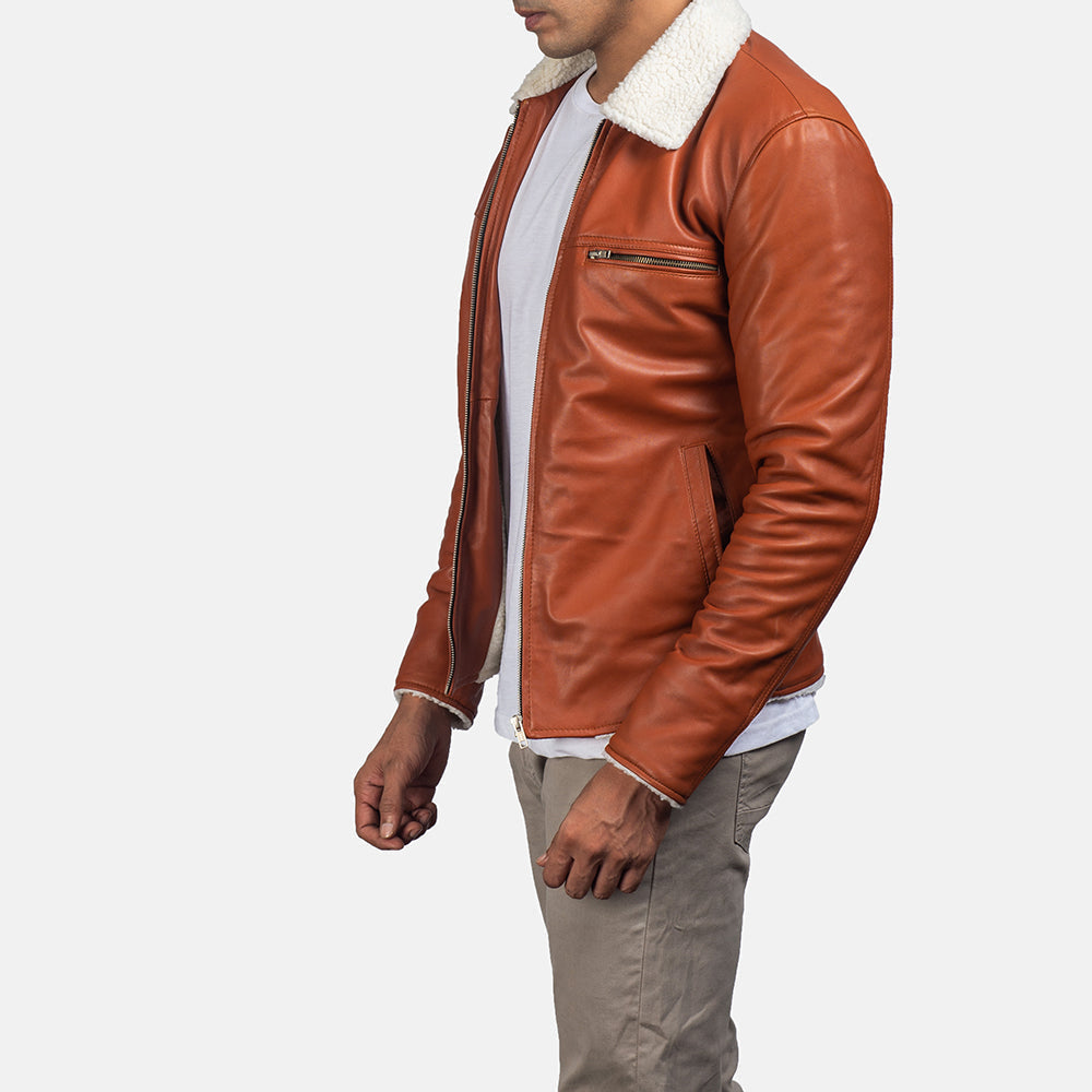 Detailansicht of Shirt &amp; Zipper Hardware on Men's Dan Frost Hellbraun Lammfelljacke für Herren