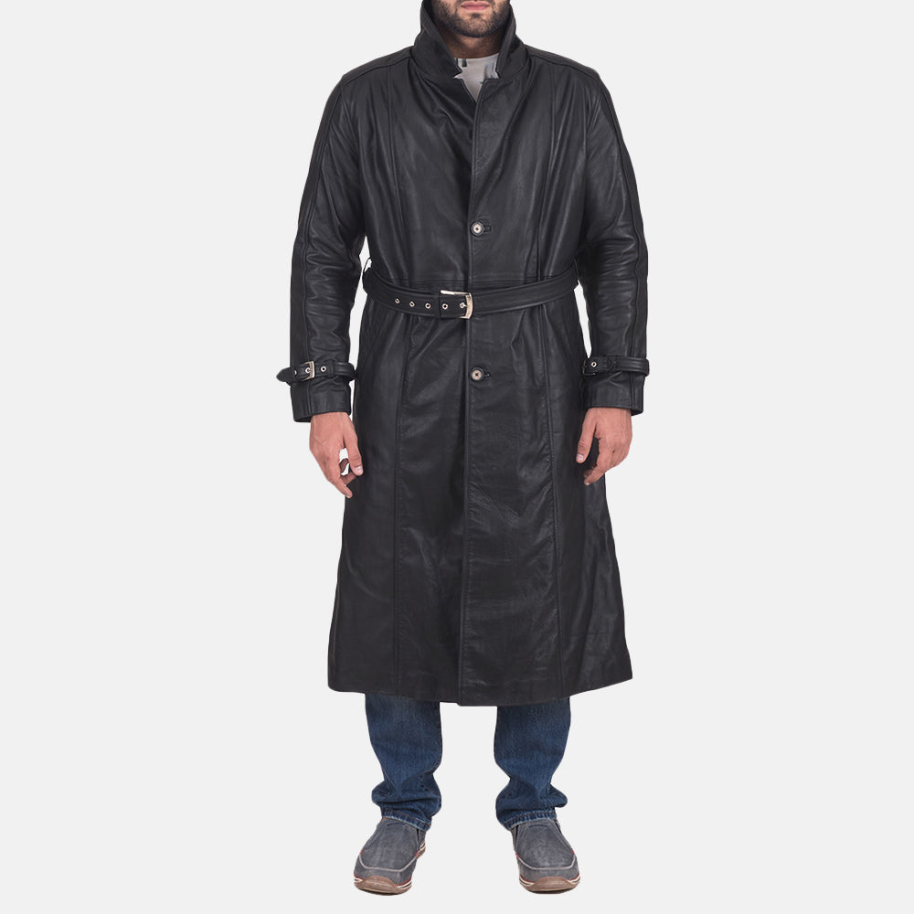 
Daniel Schwarz Leder-Trenchcoat für Herren in Black Cowhide Leather - Vorderansicht & maßgeschneiderte Silhouette | Online Kaufen