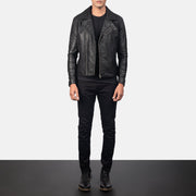 Detailansicht of Notch &amp; Zipper Hardware on Men's Danny Quilted Brown Leather Biker Jacket