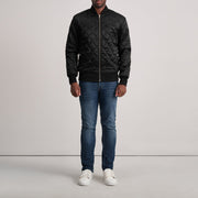 Detailansicht of Varsity &amp; Zipper Hardware on Danson Gesteppt Schwarz Varsity Lederjacke für Herren