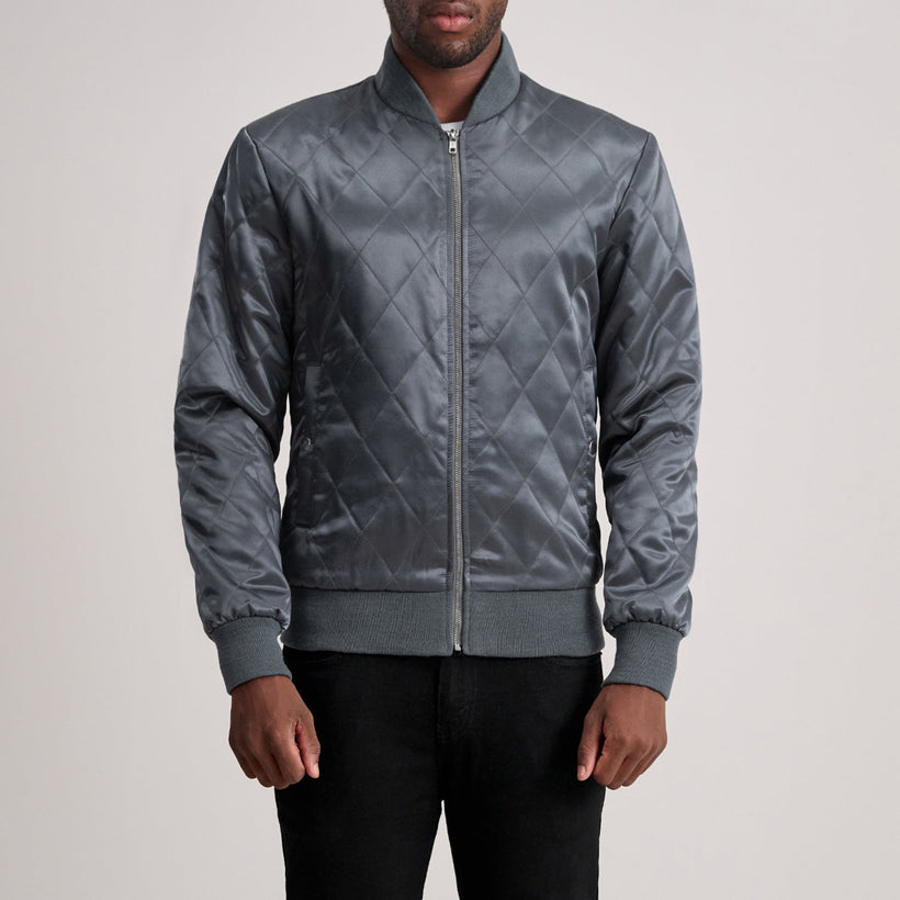 Danson Gesteppt Grau Varsity Lederjacke für Herren
