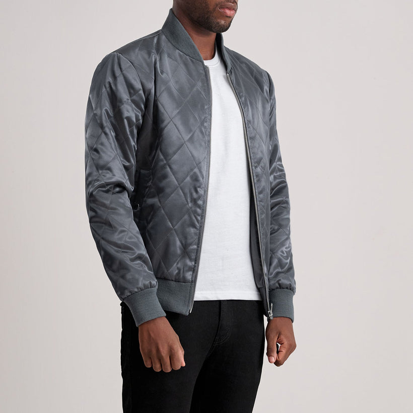 Danson Gesteppt Grau Varsity Lederjacke für Herren