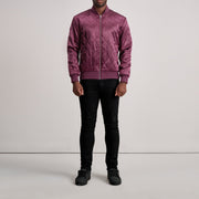 Detailansicht of Varsity &amp; Zipper Hardware on Danson Gesteppt Kastanienbraun Varsity Lederjacke für Herren