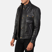 Black 100% Full-Grain Leather Biker Jacket - Rückansicht mit passgenauen Schultern &amp; sauberem Saum