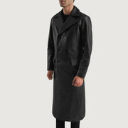 
Black Cowhide leather Coat - Rückansicht mit passgenauen Schultern & sauberem Saum