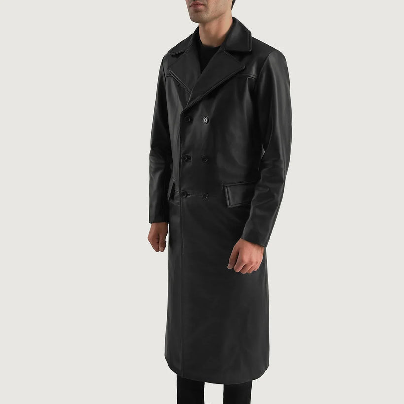Delmar Schwarz Leather Double-Breasted Ledermantel für Herren