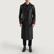 
Delmar Black Leather Double Breasted Coat - Seitenansicht mit ergonomischem Ärmelschnitt & sportlicher Passform
