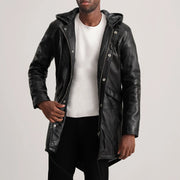 Delvin Tan Leather Parka in Tan Brown Sheepskin Leather - Vorderansicht &amp; maßgeschneiderte Silhouette | Online Kaufen