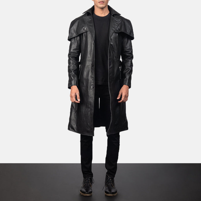 Deux Schwarz Leather Duster für Herren