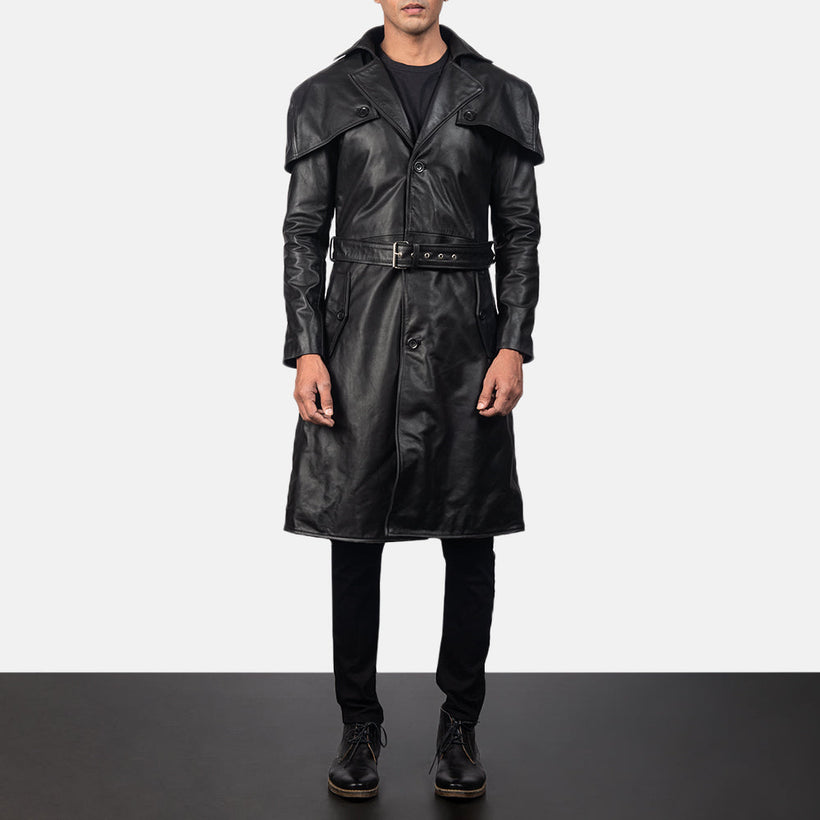 Deux Schwarz Leather Duster für Herren