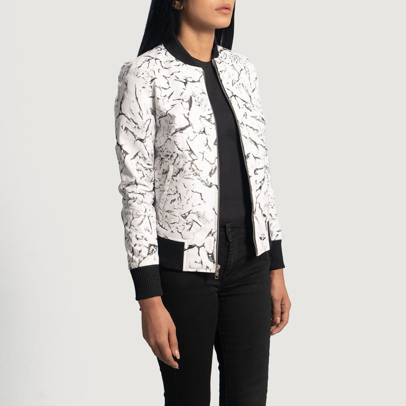 Donna Blake Weiß Leder-Bomberjacke für Damen