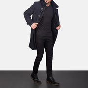 Men's Drake Black Wool Duffle Coat in Black Synthetic Wool - Vorderansicht &amp; maßgeschneiderte Silhouette | Online Kaufen