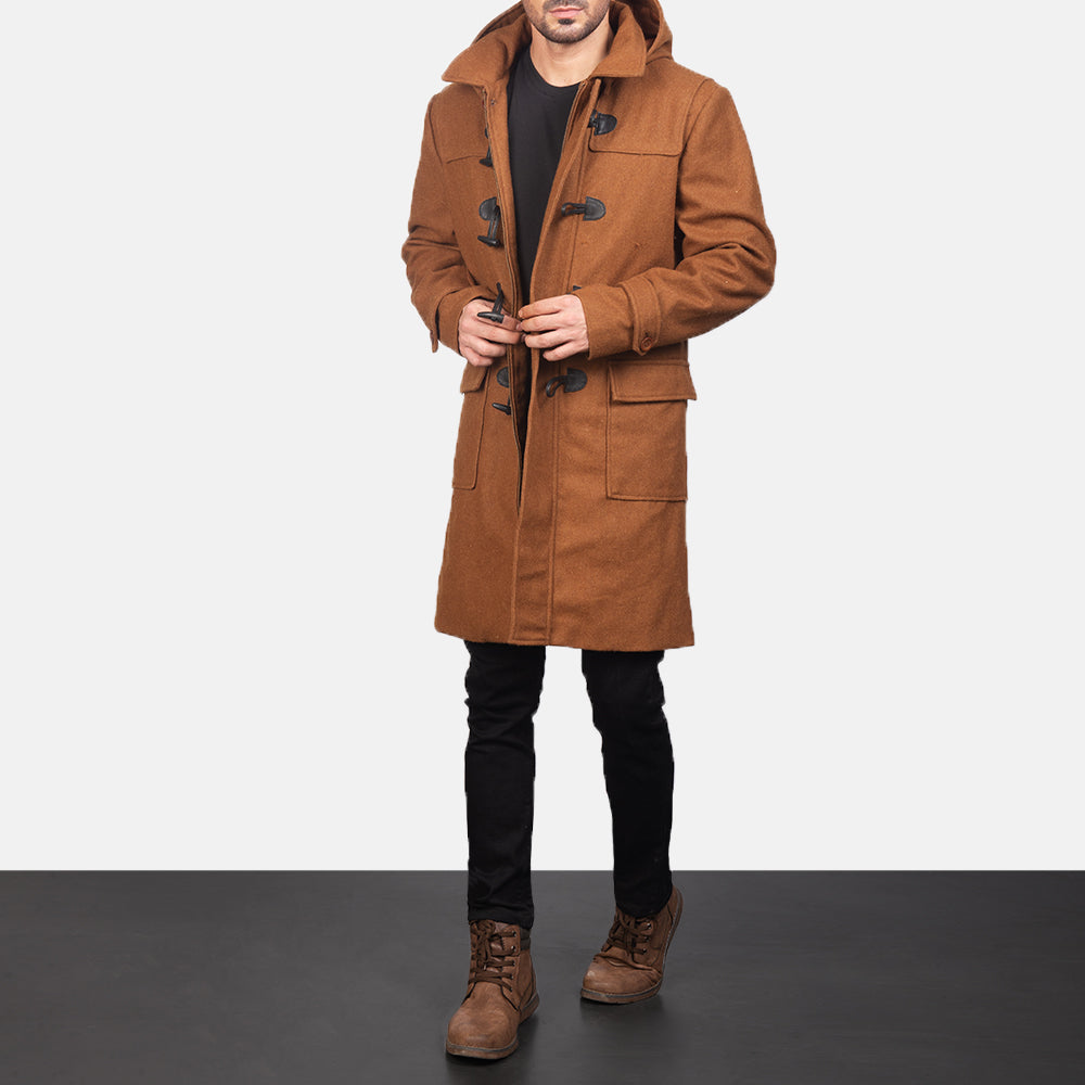 Men's Drake Khaki Wool Duffle Coat - Seitenansicht mit ergonomischem Ärmelschnitt