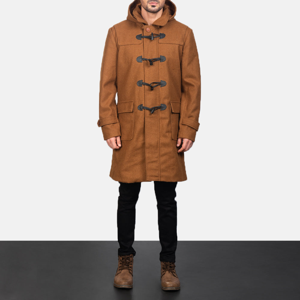 Detailansicht of Shirt with Removable Hood &amp; Toggle Buttons with Placket &amp; Zipper Hardware on Men's Drake Khaki Wool Duffle Coat