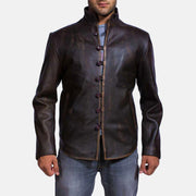 Men's Drakeshire Braun Lederjacke für Herren in Distressed Brown Goatskin Leather - Vorderansicht &amp; maßgeschneiderte Silhouette | Online Kaufen