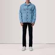 
Light Blue Full-Grain leather Jacket - Rückansicht mit passgenauen Schultern & sauberem Saum