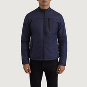 Detailansicht of Classic Collar &amp; Zipper Hardware on Elliot Blau Lightweight Lederjacke für Herren