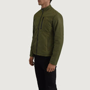 
Green Full-Grain Leather Winter Jacket - Rückansicht mit passgenauen Schultern & sauberem Saum