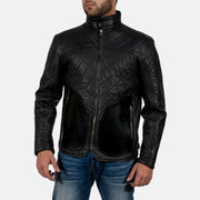 Black Sheepskin Leather Biker Jacket - Rückansicht mit passgenauen Schultern &amp; sauberem Saum